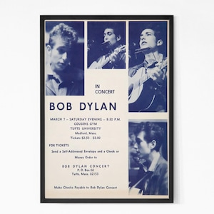 Bob Dylan 1963 Tufts University, Massachusetts  Vintage Concert Poster. Bob Dylan Poster. Music Poster. Vintage Poster. Concert Poster.