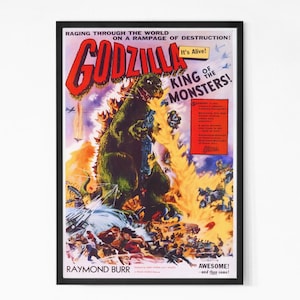 Godzilla Vintage Movie Poster, Vintage movie poster, Minimalist Art, Retro Poster, Vintage Poster.