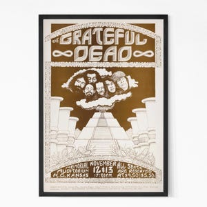 Grateful Dead 1972 Memorial Auditorium Kansas City Vintage Concert Poster. Rock Band Poster. Music Poster. Vintage Poster. Concert Poster.