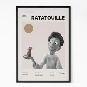 Póster de la película Ratatouille, Brad Garrett, Lou Romano, póster de película vintage, arte minimalista, póster retro, póster vintage.