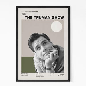 The Truman Show Movie Poster, Peter Weir Movie, Jim Carrey, Retro Movie Poster, Vintage Poster, Minimalist Art, Home Wall art.