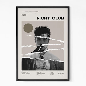 Fight Club 1999 Movie Poster, David Fincher Movie, Brad Pitt, Edward Norton, Minimalist Art, Retro Poster, Home Wall art.