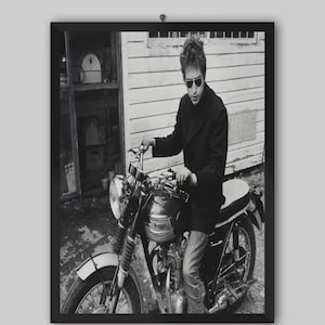 Bob Dylan  on Motorcycle Vintage Poster. Music Poster. Concert Poster. Printable. Black and White Wall Art. Photography Prints.