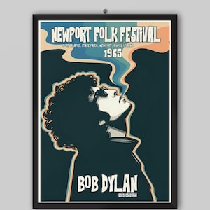 Póster vintage del concierto de Bob Dylan del Newport Folk Festival de 1965. Póster de Bob Dylan. Póster musical. Póster vintage. Póster de concierto.