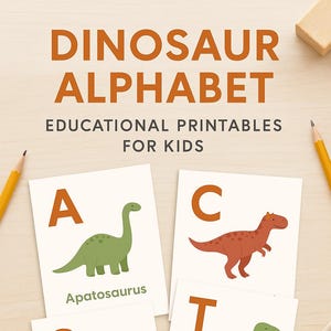 Dinosaur Alphabet Flashcards | Educational Kids Printable | A-Z Dinosaur Letters | Preschool Learning Activity | Instant Download
