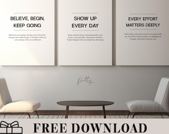 Motivational Wall Art Bundle – Set of 3 Printable Quotes – Minimalist Office Decor – Digital Download