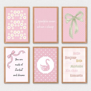 pink nursery wall art set of 6, vintage kids room decor, printable blush pink art, girl wall art, digital download, nursery decoration
