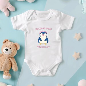 Witamy w domu Niemowlę Chłopiec Dziewczynka Niestandardowa koszulka Pingwin Onesie Ubranko dla niemowląt z kreskówek Prezent Spersonalizowane body Body z imieniem dziecka Prezent dla noworodka
