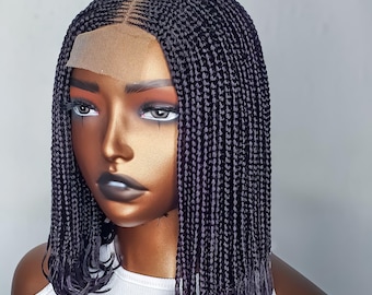 Lila Black Box Braid Perücke, 12-Zoll-Locken Bob Lace Closure Perücke