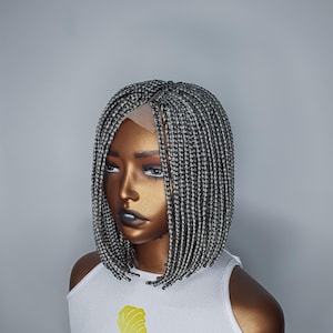 Grey Bob Braid Wig, Short African Braided Wig