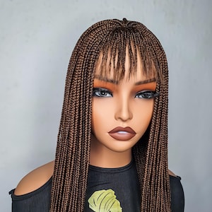 Box Braid Wig with Bangs, Glueless Braided Wig, Protective Style Wig