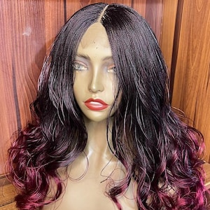 Nano Twist Braid Wig Ready to Ship, 22 Inch Senegalese Twist Wig Black Burgundy