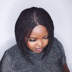 Short Box Braid Bob Wig, Lace Closure Braided Wig Color 2