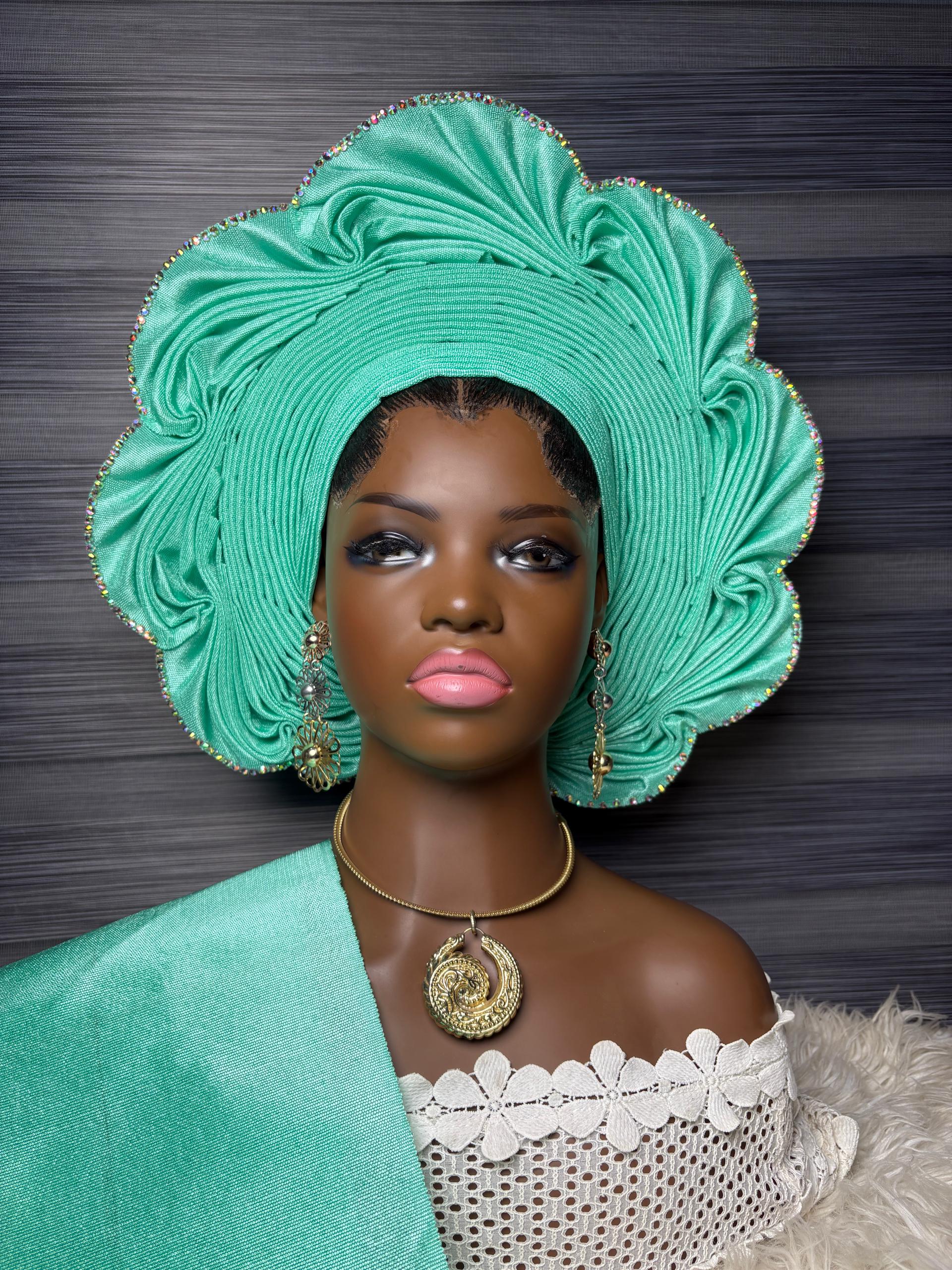 Dark Green Knotted Gele Headwrap DIY Avande Garde Gele Tutorial - How To Tie Gele On Your  main image 2