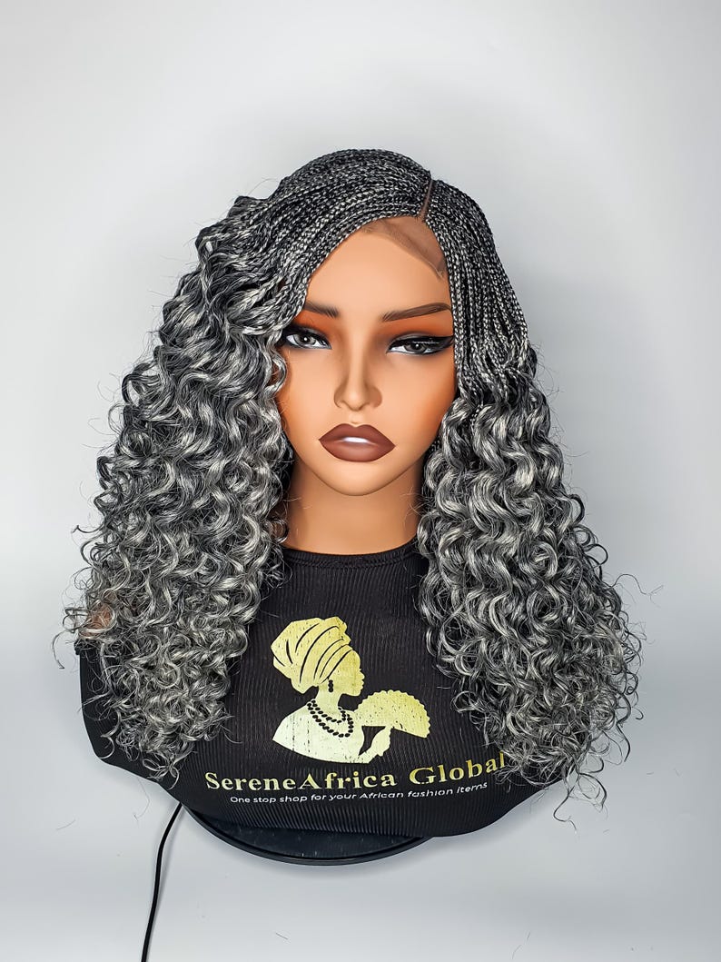Grey Box Braid Wig With Curls: Short Braided Wig for Black Women - Etsy