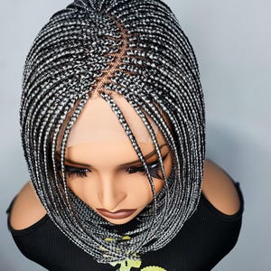 Grey Bob Braid Wig, Short Braided Wig, Lace Closure
