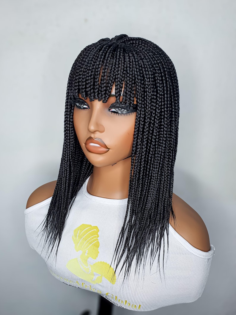 Box Braid Wig With Bangs, 14 Inch Light Brown Braided Wig, Glueless ...