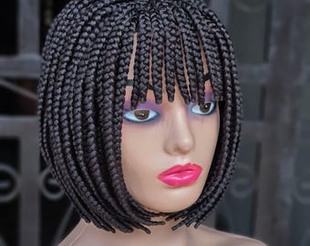 Bob Braid Wig, Braided Wig, Braid With Bang, Box Braid Wig, African Braid Wig, Nigerian Braid Wig, Braid Wig For Black Women Short Braid Wig