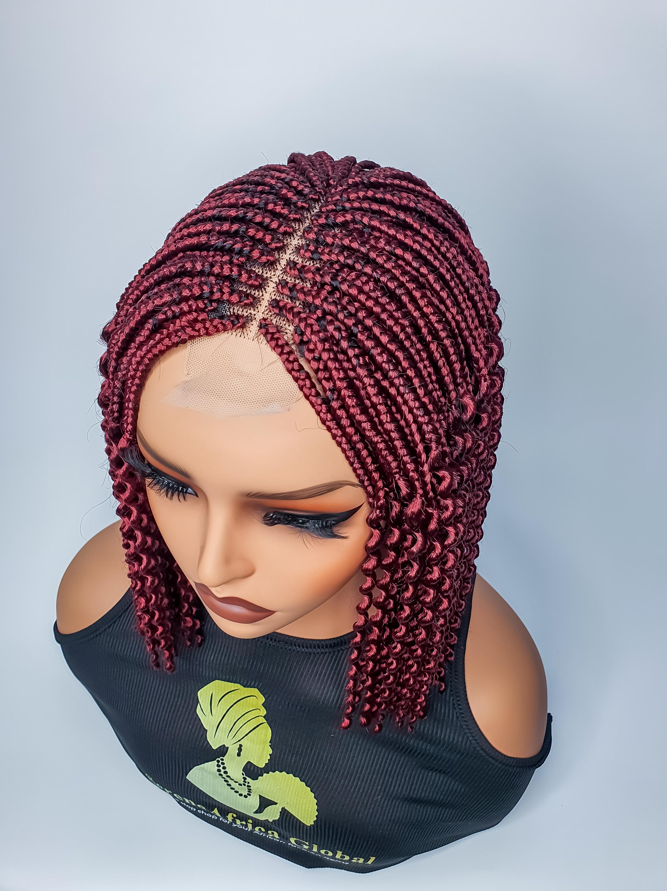 Demi Closure braided wig-burgundy Braided Wigs, Micro Needle Senegalese Twist, Braided Wig for  main image 3