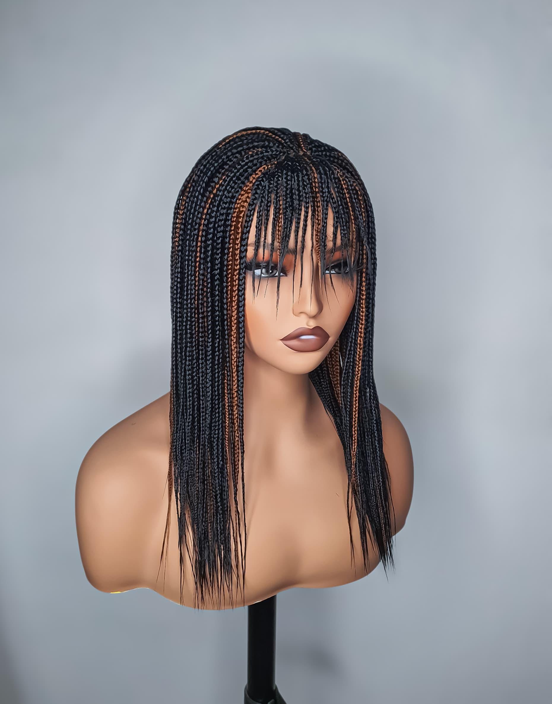 Box Braid Wig With Bangs, Handmade African Braided Wig - Etsy
