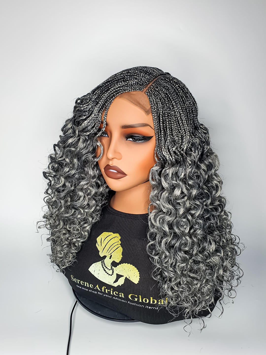 Grey Box Braid Wig With Curls: Short Braided Wig for Black Women - Etsy