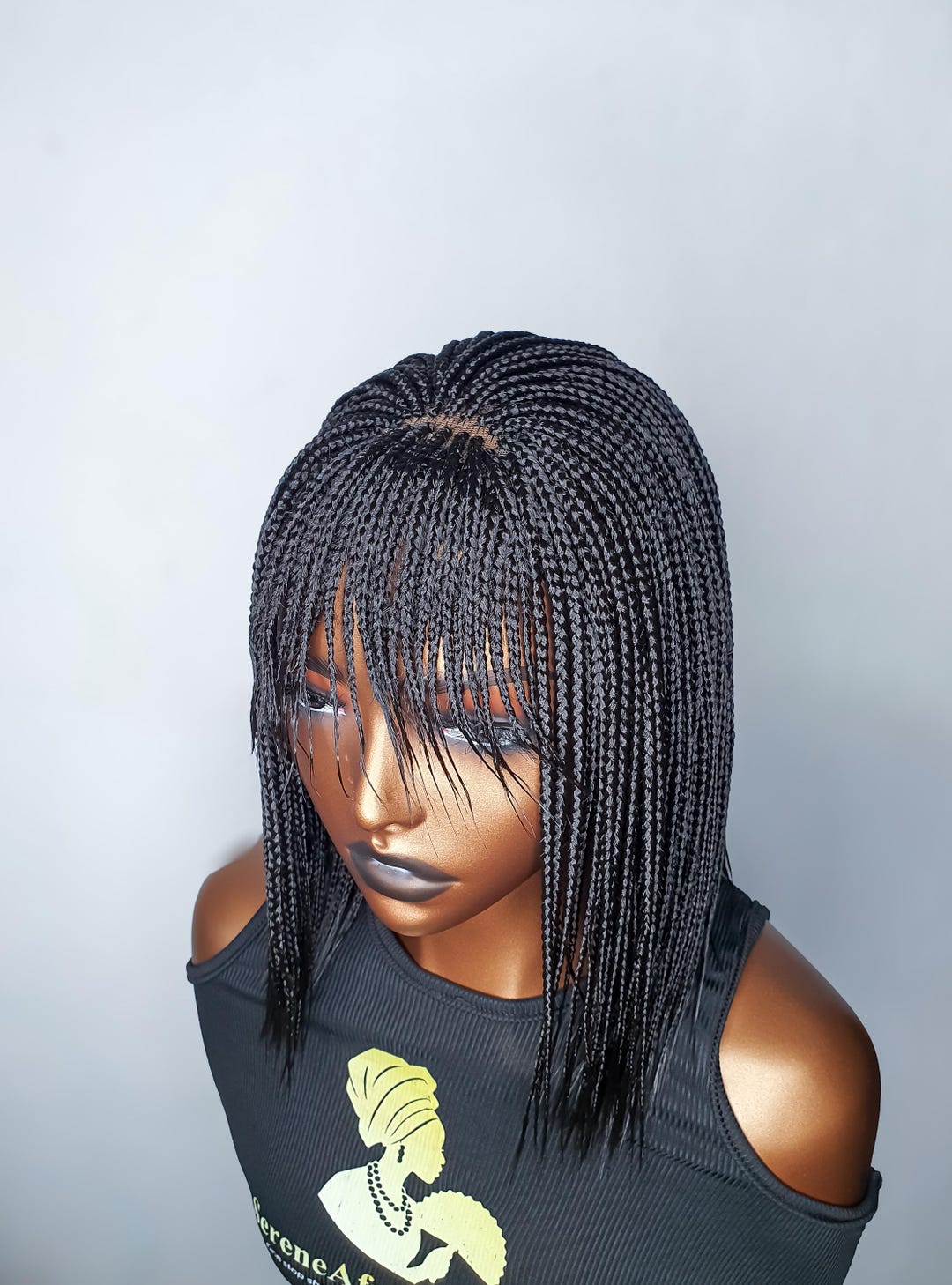 12 Inch Box Braid Wig With Bangs, Black Color 2, Glueless Wig - Etsy