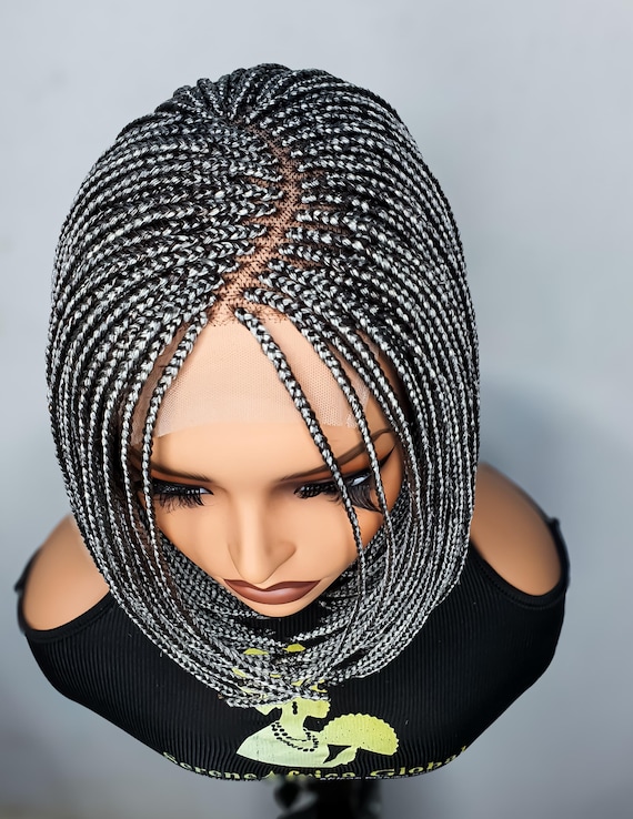 Grey Bob Braid Wig, Short Lace Closure Wig