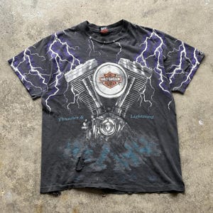 90s ハーレーダビッドソン サンダーライトニング プリントTシャツ USA製 4610d1d96d3452d9b188643a010ef5