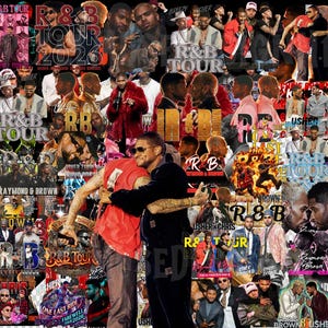 May include: A collage of images featuring multiple male figures, concert posters, and the text "R&B TOUR 2026". The design incorporates various colors and styles, with a focus on music and performance.