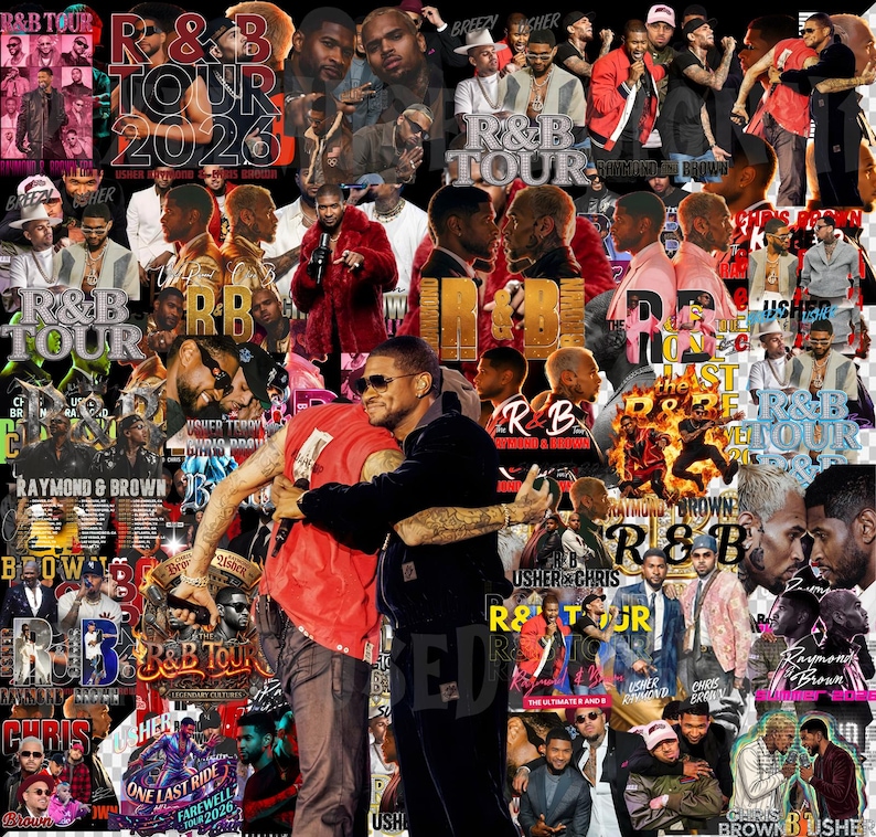 May include: A collage of images featuring multiple male figures, concert posters, and the text "R&B TOUR 2026". The design incorporates various colors and styles, with a focus on music and performance.