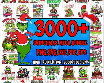 3000+ Grinch Christmas PNG Bundle Funny Grinch Designs,Holiday Sublimation Clip art ,Instant Download , Green Christmas SVG & PNG Files