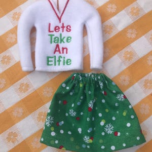 Elf Shirt-Let's Take An Elfie Sweater-12 inch Fashion doll clothes, Girl Elf