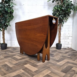 Vintage mid-century jentique teak oval dropleaf dining table retro danish mcm