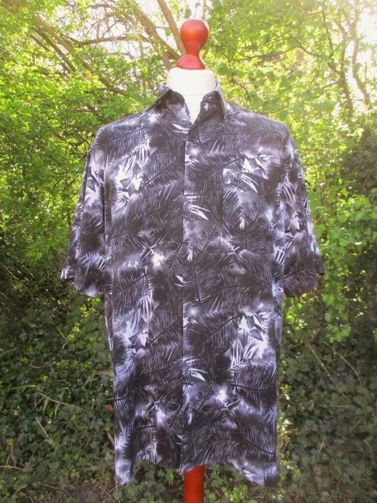 Image of xl Retro 90S Mens Hawaiian Shirt Dark Grey & Black Summer D264