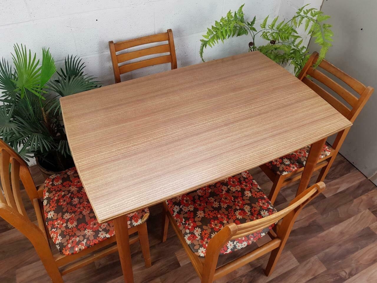 Vintage 70s Formica Dining Table and 4 Floral Vinyl Chairs Set Etsy