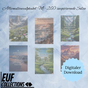 Alphabet d'affirmations taille M – 260 affirmations puissantes A–Z, PDF et ZIP, 3 mises en page, format portrait A4, pour l'état d'esprit, la concentration et la confiance en soi