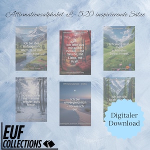 Affermazioni dell'alfabeto dalla A alla Z taglia L | 520 affermazioni in formato PDF e ZIP | 3 layout A4 per autostima, consapevolezza e forza personale