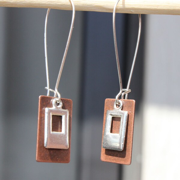 Mixed Metal earrings - Copper Earrings -  Silver earrings - Stamping blank earrings