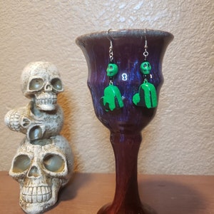 Carved Wine Cork- Heart and Skull Earrings Blacklight Reactive