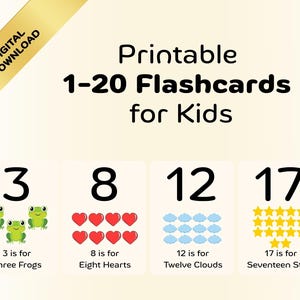 Printable Number Flashcards 1–20 for Kids | Counting Cards for Toddlers & Preschool | Educational Numbers Learning Download for Homeschool