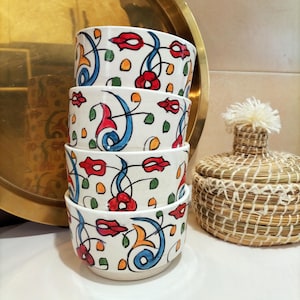 Set di ciotole floreali orientali colorate - Ciotole in ceramica dipinte a mano, stoviglie marocchine, decorazioni da cucina boho