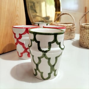 Moroccan Ceramic Cup with Traditional Motifs – Espresso Cup, Small Handmade Pottery, Colorful Kitchen Decor