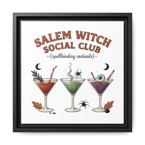 Wall Art, Salem Witch Social Club Matte Canvas Framed Decoration, Halloween Home Decor, Witchcraft Wall Hanging, Gothic Room Sign, Wiccan