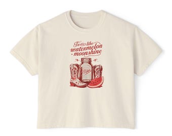 Watermelon Moonshine Boxy T-shirt: met pigment geverfd katoenen grafisch T-shirt