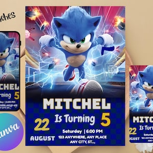 Sonic Editable Birthday Invitation | Hedgehog Party Invitation Template Printable | For Boy and Girl invitation | Invite Instant Download