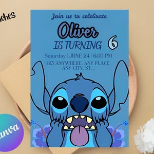 Stitch Birthday Invitation |Stitch Pink Party | Blue Stitch Invitation | Stitch Invitation | Digital Editable Invitation | Mobile Invite