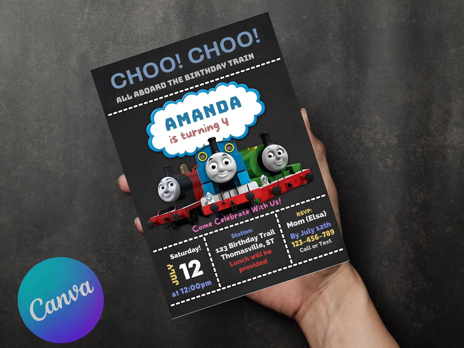 Editable Thomas the Tank Engine Birthday Invitation | Canva Digital ...