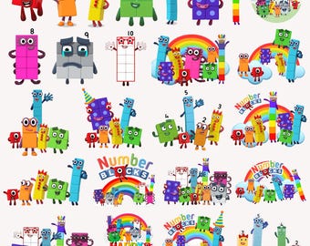 Number Blocks Cake Topper PNG Bundle | Kids Birthday Party Decor | Cartoon Number Clipart | Printable Digital Download