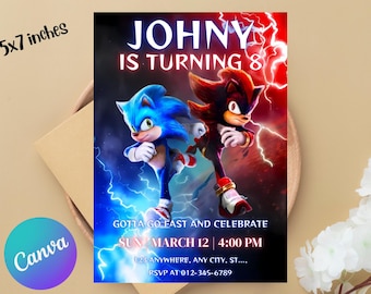 Sonic Editable Birthday Invitation | Hedgehog Party Invitation Template Printable | For Boy and Girl invitation | Invite Instant Download