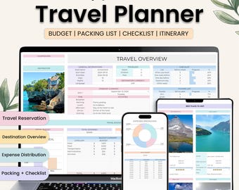 Ultimate Travel Planner Google Sheets Digital Trip Planner Travel Itinerary Budget Spreadsheet Vacation Holiday Organizer Packing checklist